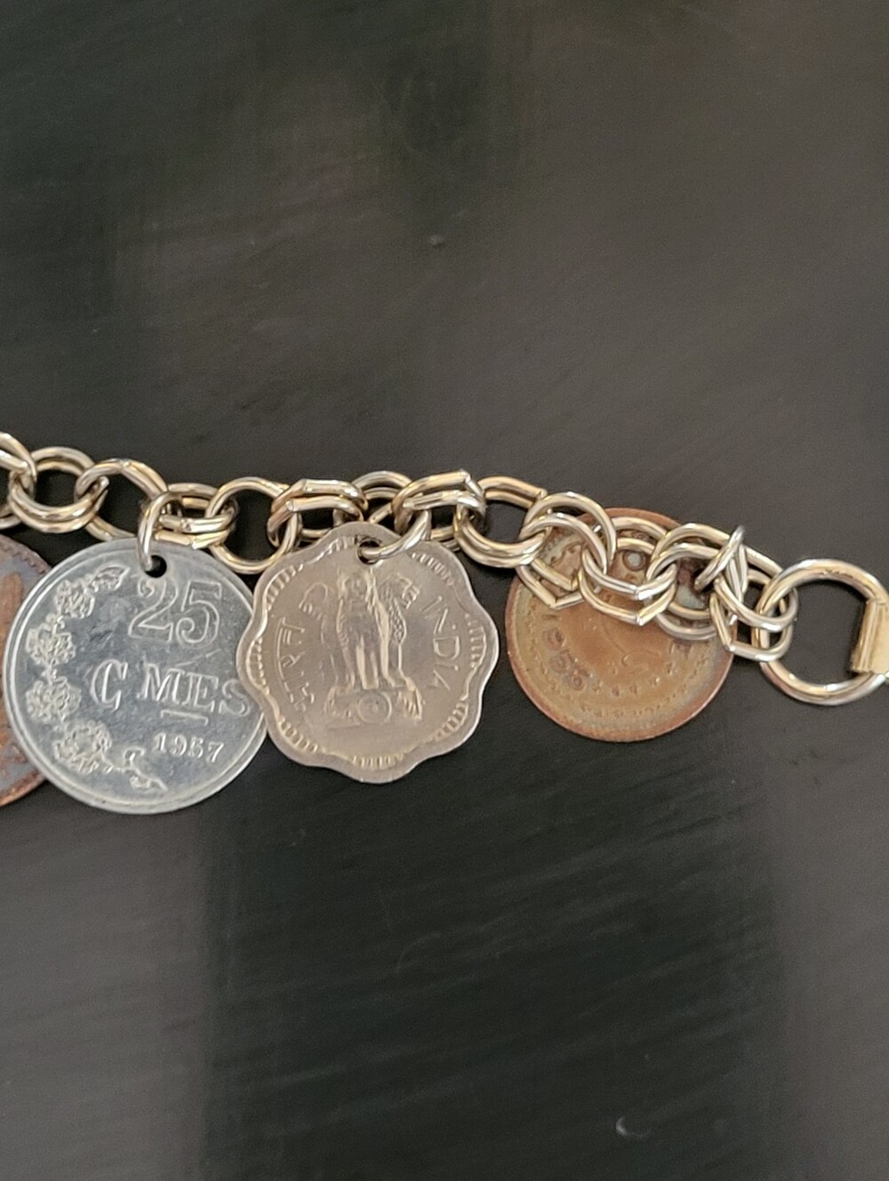 Mid-Century Travel Coin Bracelet 7" - Picture 5 of 6